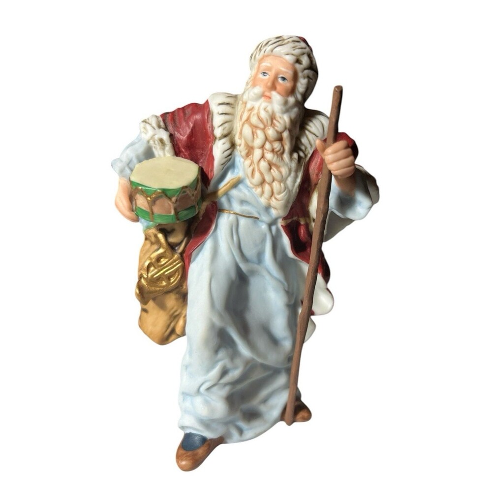Vintage Hallmark Old World Santa Figurine Bag of Toys Drum Dolls Staff 5-1/2"